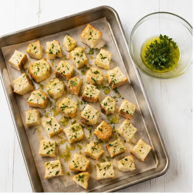 Step 1: Toss sourdough cubes with oil and herbs
