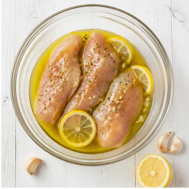 Step 2: Marinate chicken fillets in lemon and garlic