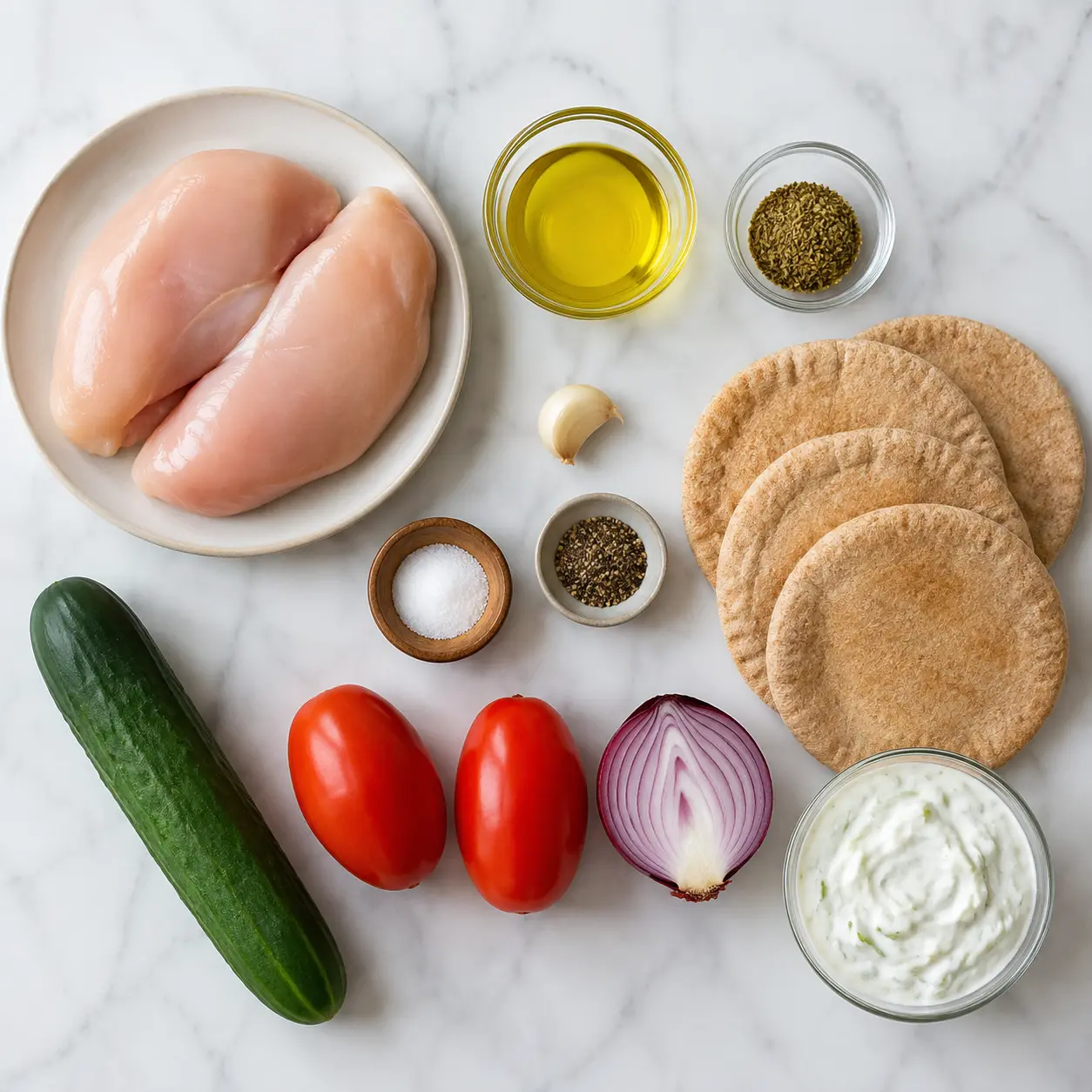 greek chicken pitas - main ingredients