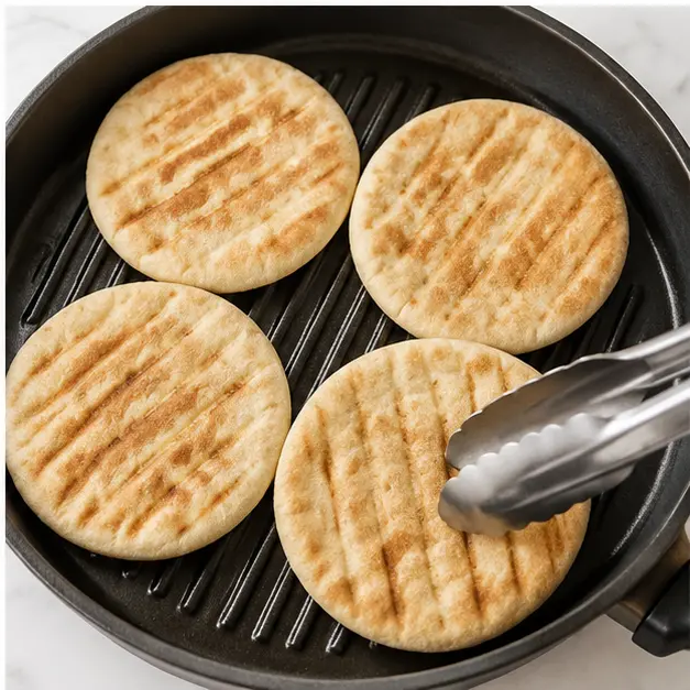 Step 4: Toasting the pita breads on a hot grill