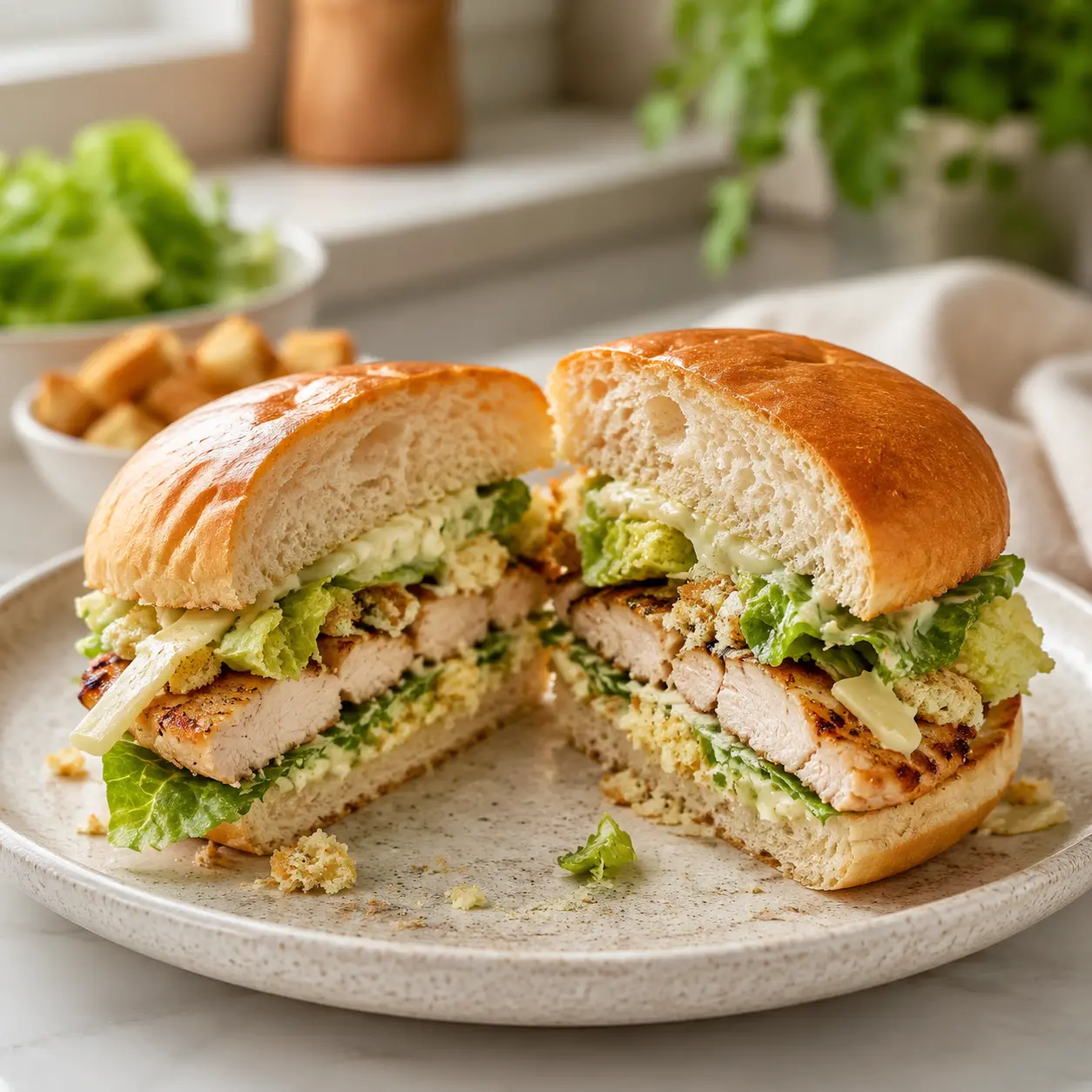 grilled chicken caesar burger - final presentation