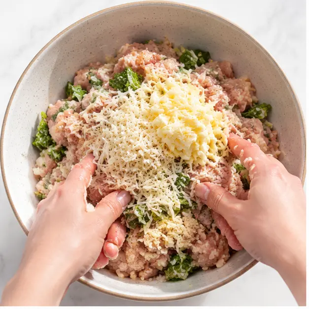 Step 1: Mixing the chicken patty ingredients in a bowl