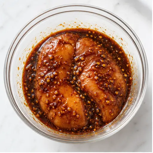 Step 1: Marinating chicken fillets in soy-gochujang glaze
