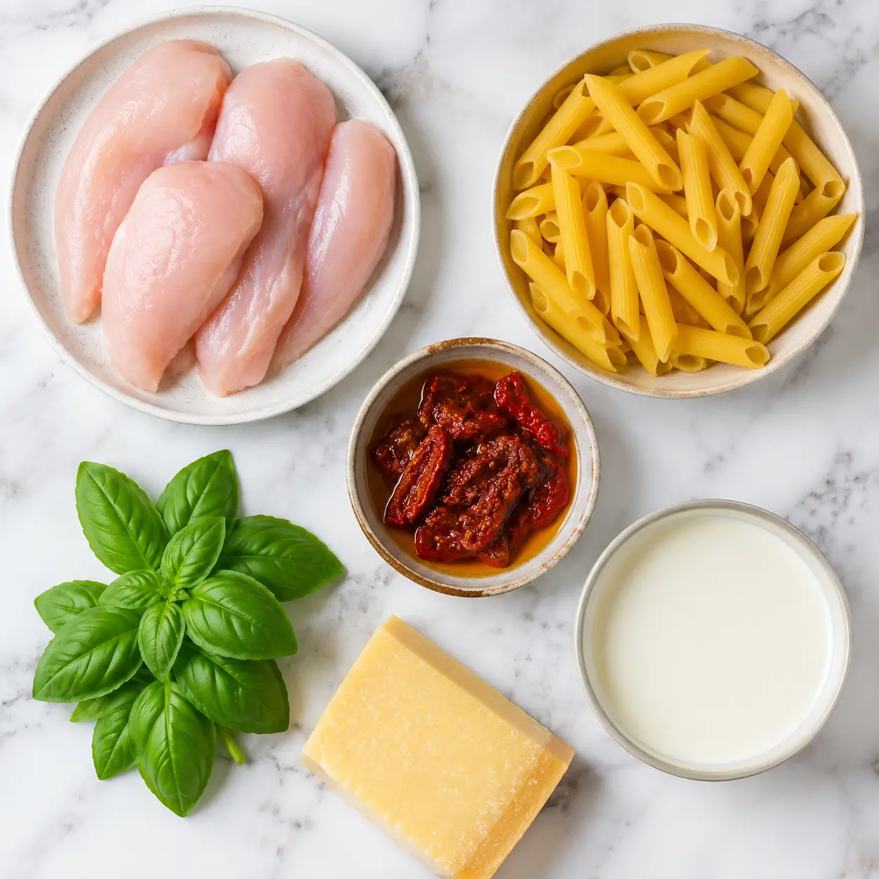 marry me chicken pasta - main ingredients