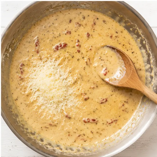 Step 4: Simmering creamy Parmesan sauce