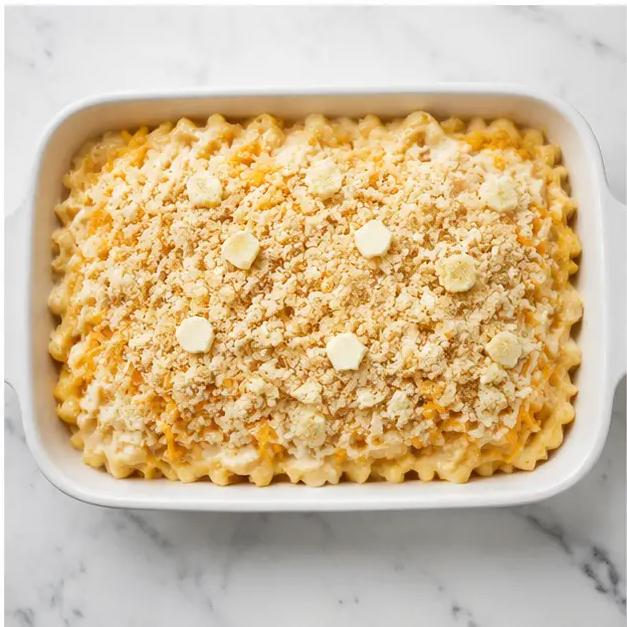 Step 4: Assembling the casserole with breadcrumb topping