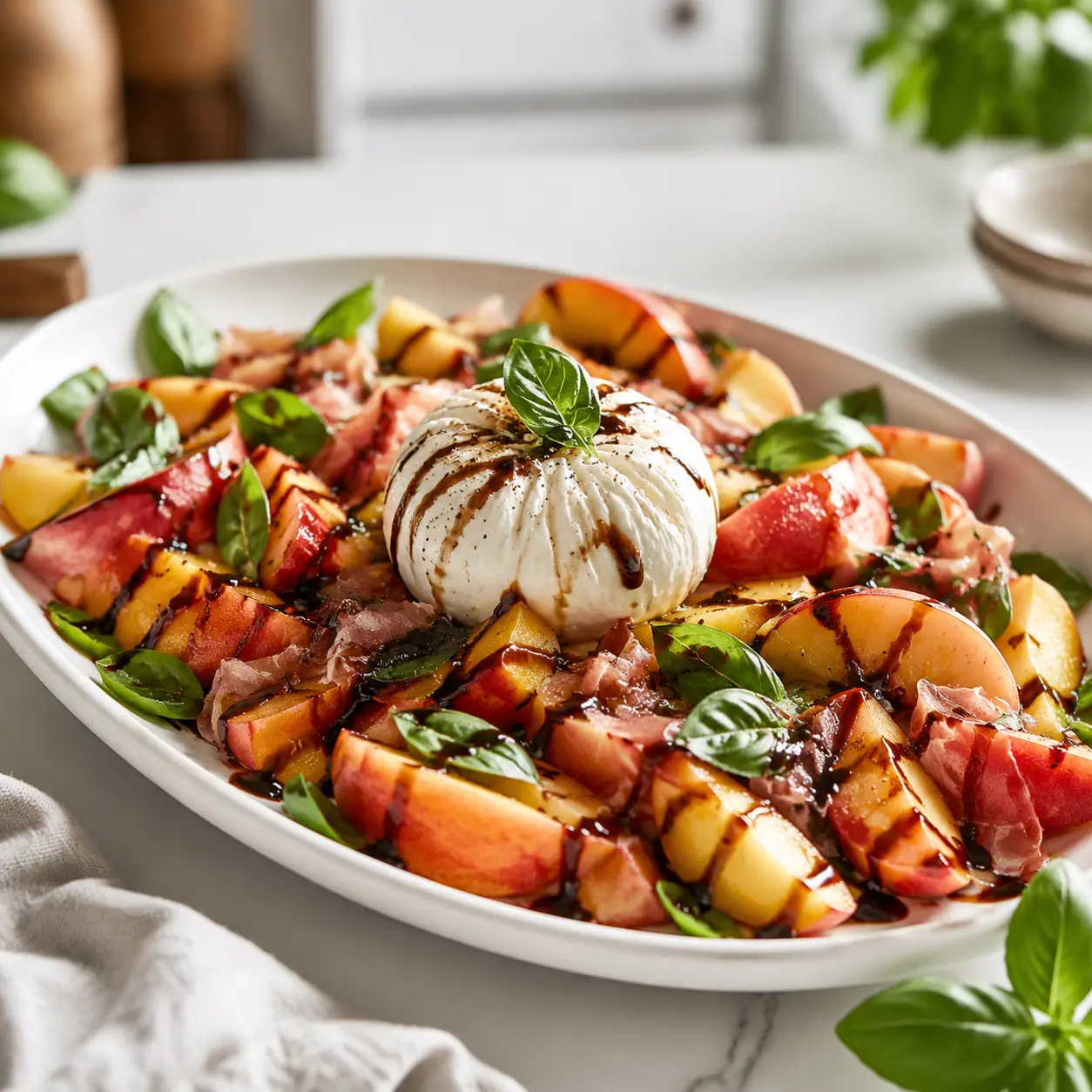 peach burrata salad - final presentation