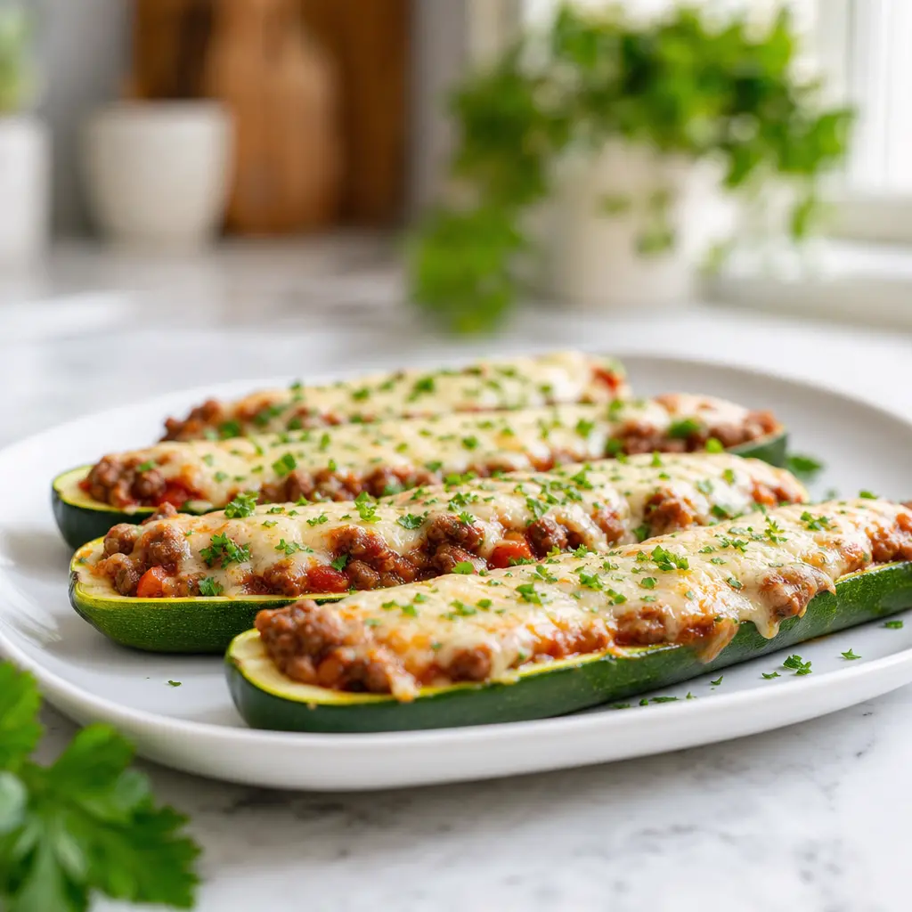 stuffed zucchini boats - final presentation