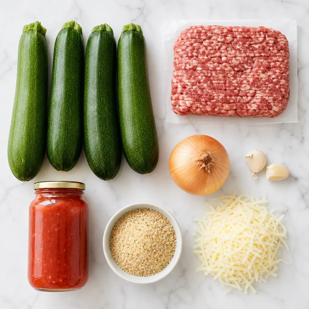 stuffed zucchini boats - main ingredients
