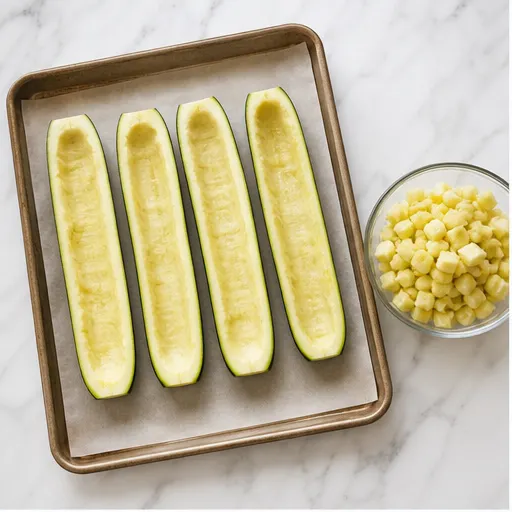 Step 1: Halve and hollow zucchini