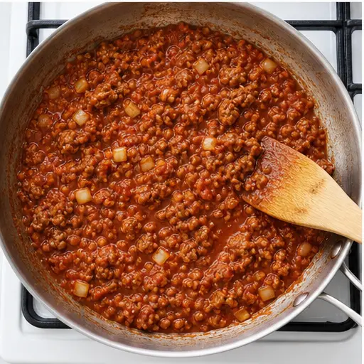 Step 3: Cook saucy filling with onion and garlic