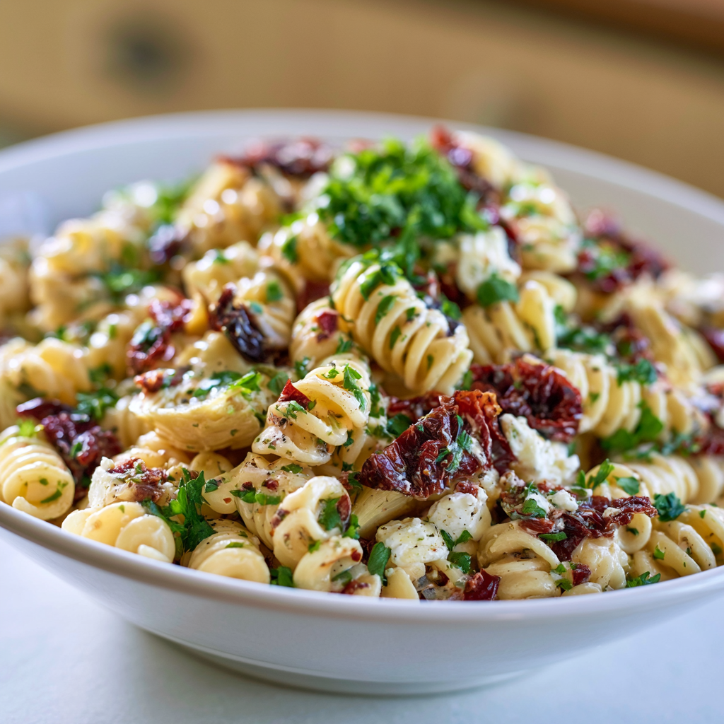 sun dried tomato pasta salad - final presentation
