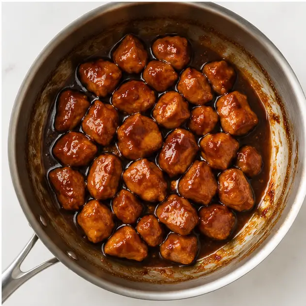 Step 4: Coating the cooked chicken in the thickened glaze