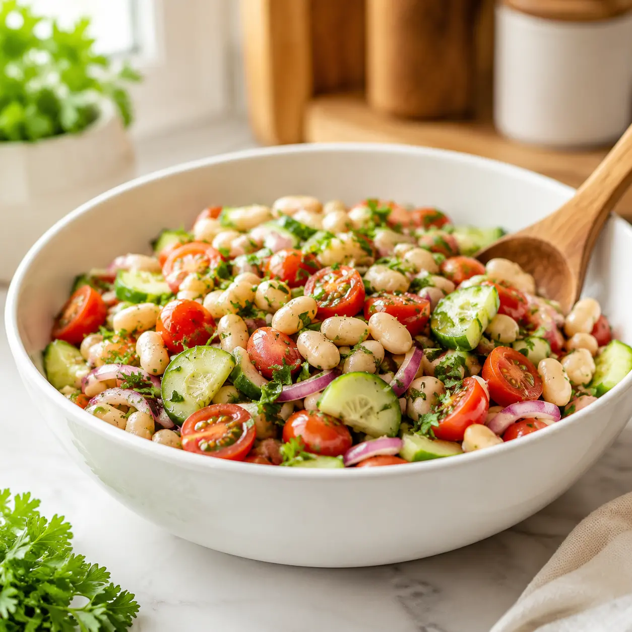 white bean salad - final presentation