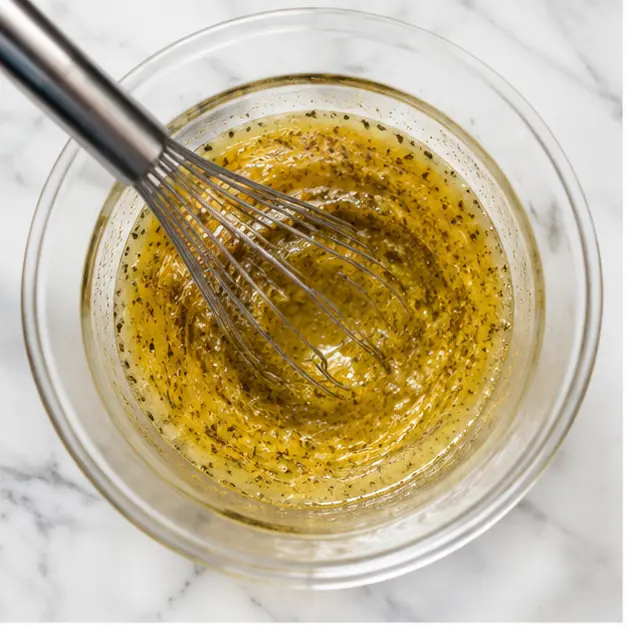 Step 1: Whisking the Meyer lemon vinaigrette dressing