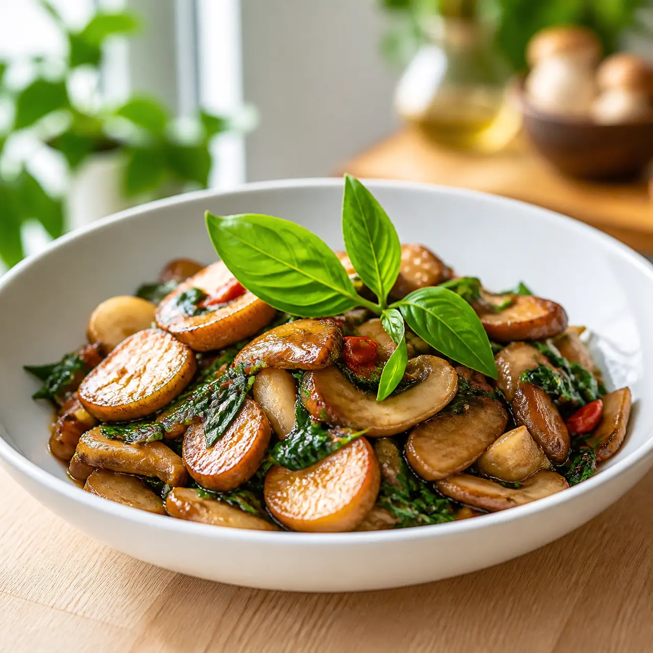 asian sauteed oyster mushrooms - final presentation