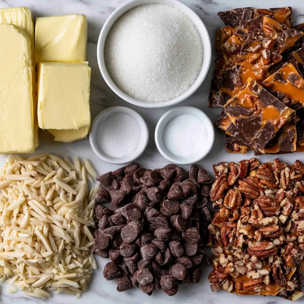 butter pecan toffee bark - main ingredients