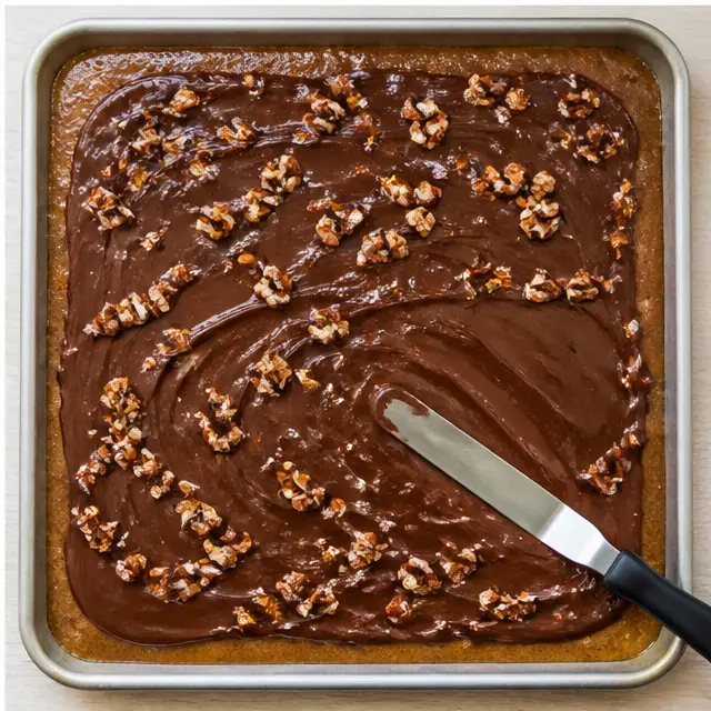 Step 4: Melting chocolate and sprinkling pecans over the top.
