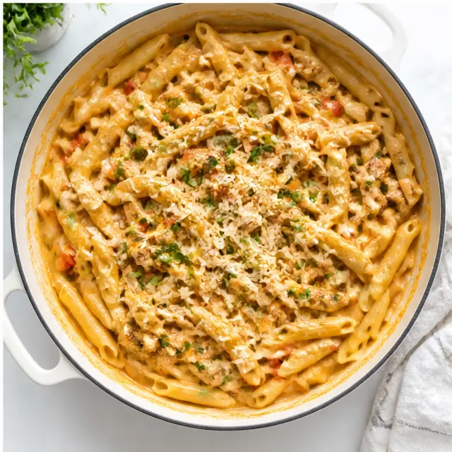 Step 4: Stir parmesan into creamy penne sauce