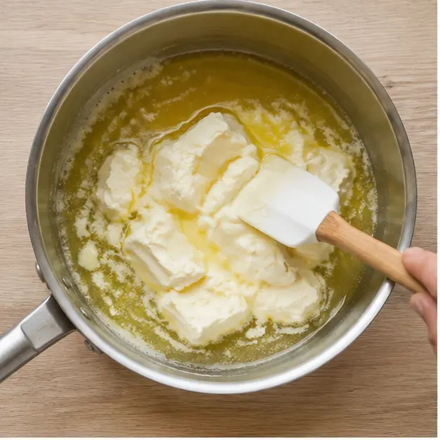 Step 1: Melting butter with cream cheese for the sauce