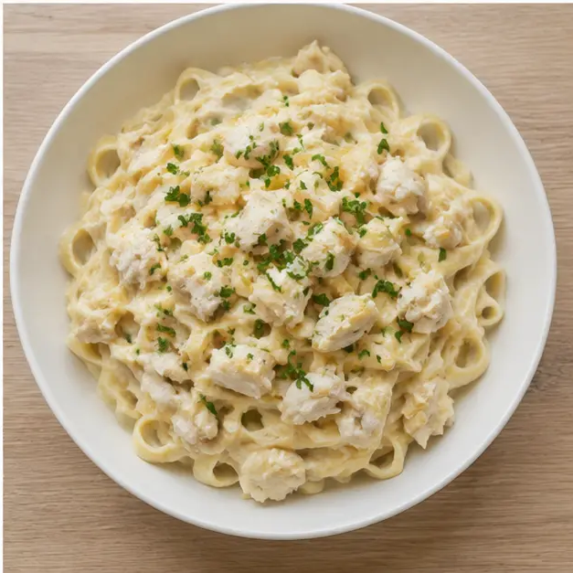 Step 4: Tossing pasta with crab and alfredo sauce