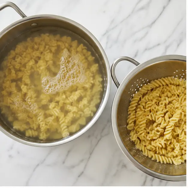 Step 1: Boil and drain the rotini pasta until al dente