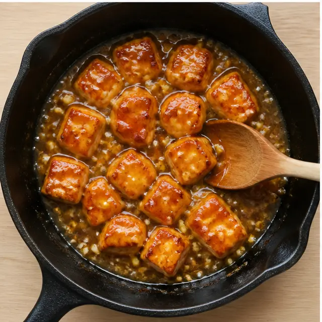 Step 3: Pour in the honey garlic sauce and toss gently until it turns sticky and glossy