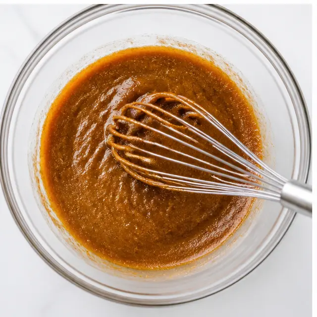 Whisk brown butter with sugars until glossy and thick