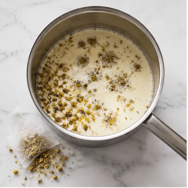 Step 1: Steep chamomile tea leaves in warm heavy cream