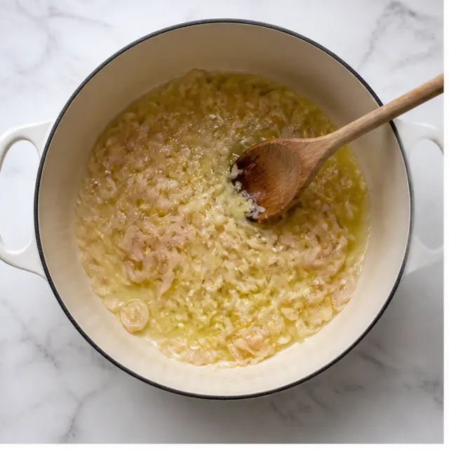 Step 1: Sautéing shallots and garlic in butter and olive oil
