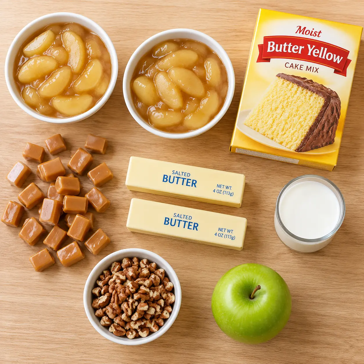 caramel apple dump cake - main ingredients