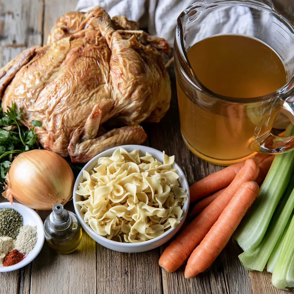 rotisserie chicken noodle soup - main ingredients
